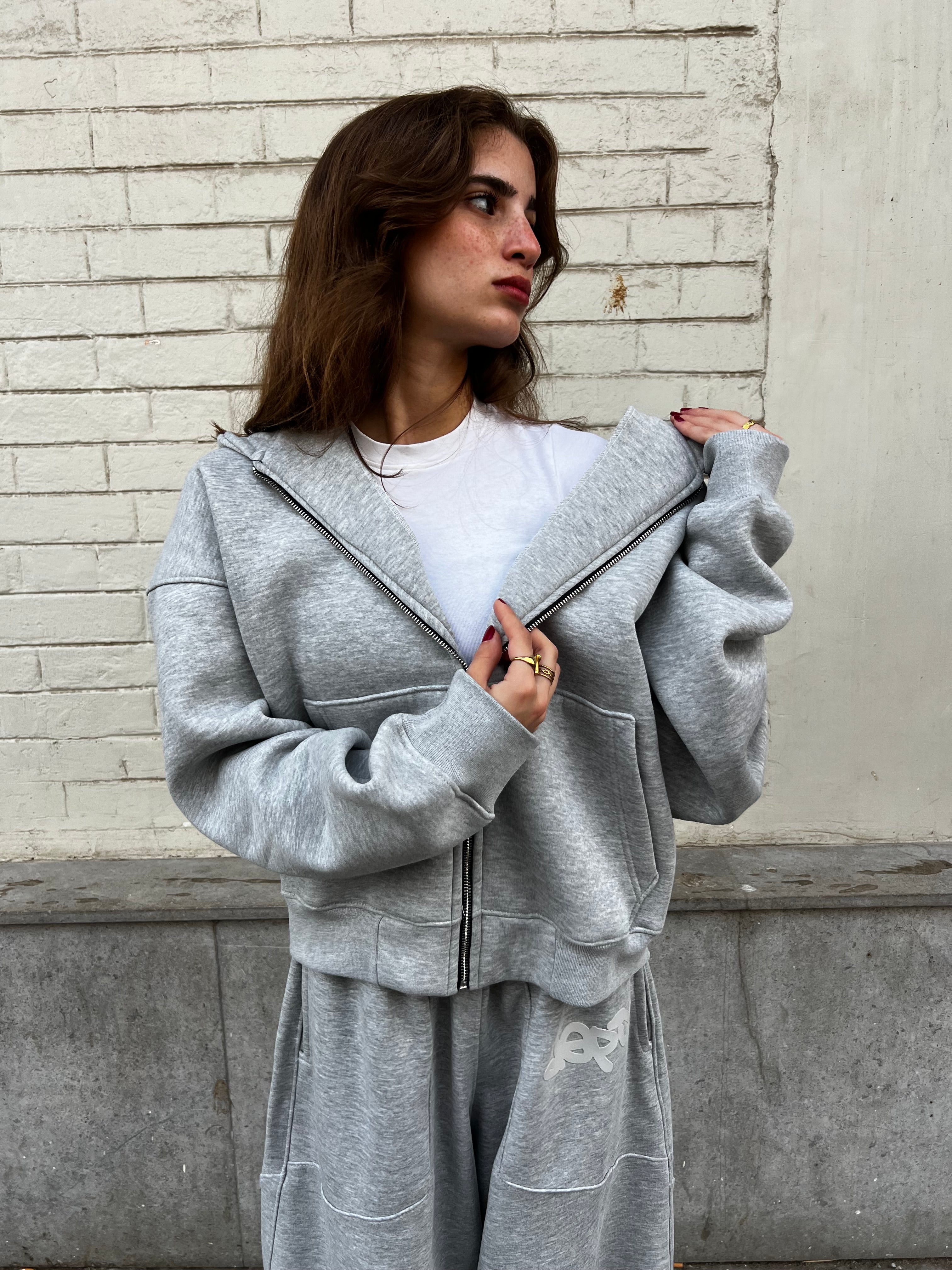 Light Gray Zip-Up Hoodie