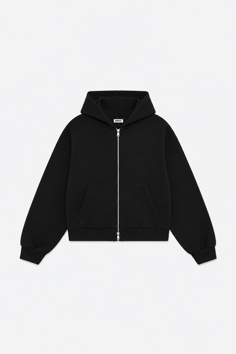 Black Basic Zip-Up Hoodie