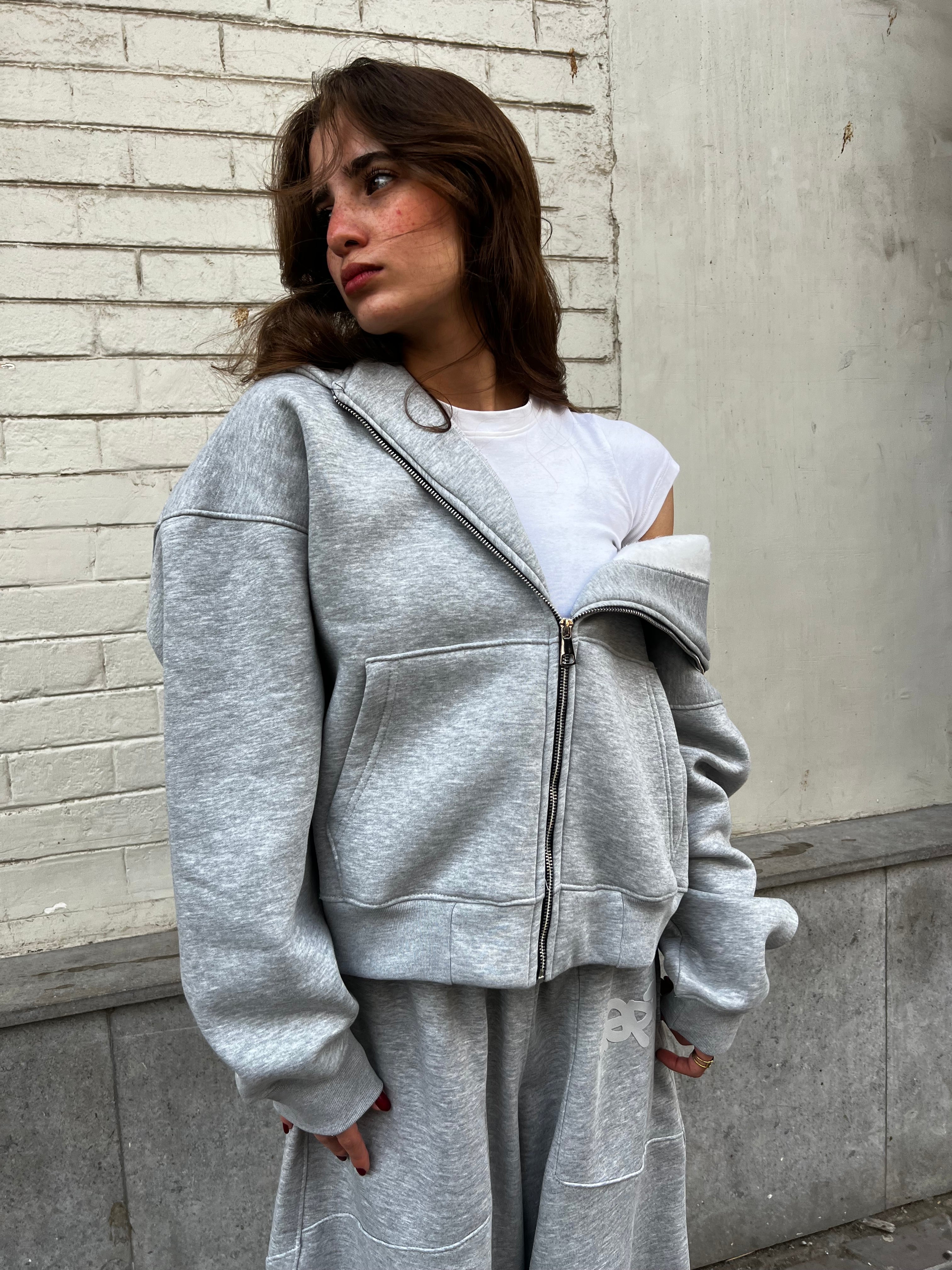 Light Gray Zip-Up Hoodie