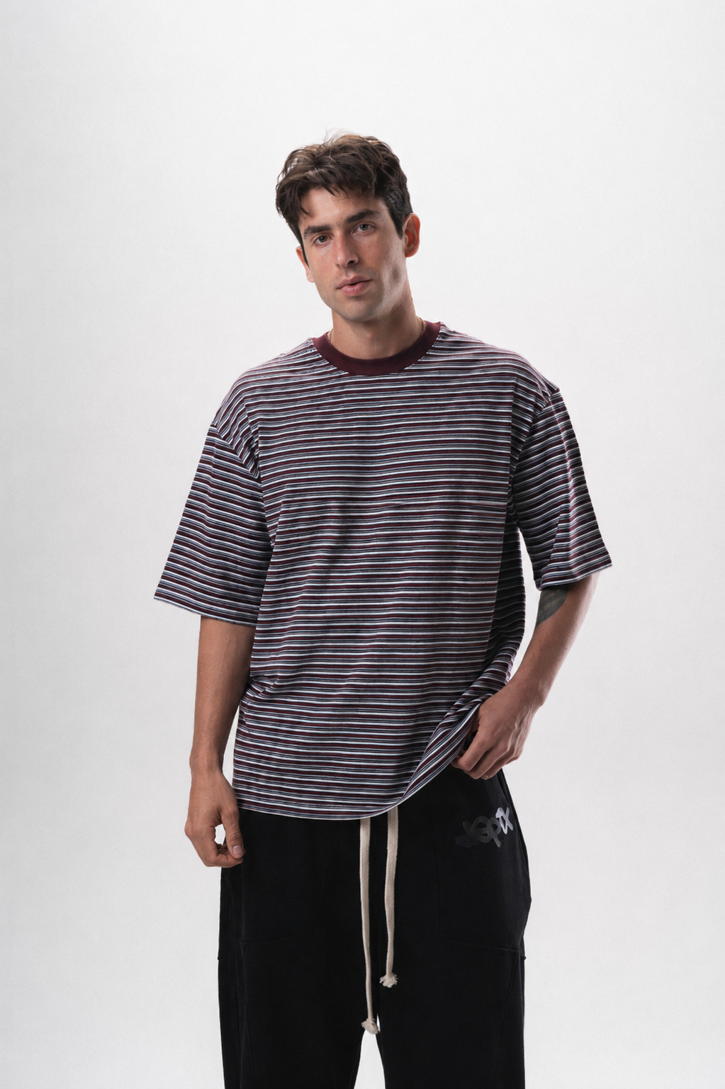 Basic Striped Burgundy T-Shirt